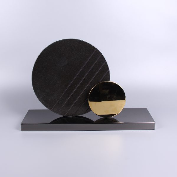 geometric marble and metal sculpture
