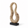 Abstract Ribbed Loop Resin Sculpture – Beige Angle Beige abstract ribbed loop resin sculpture viewed at an angle on its black base