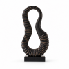 Abstract Ribbed Loop Resin Sculpture – Dark Finish Dark painted resin loop sculpture with warm-toned highlights and a black rectangular base
